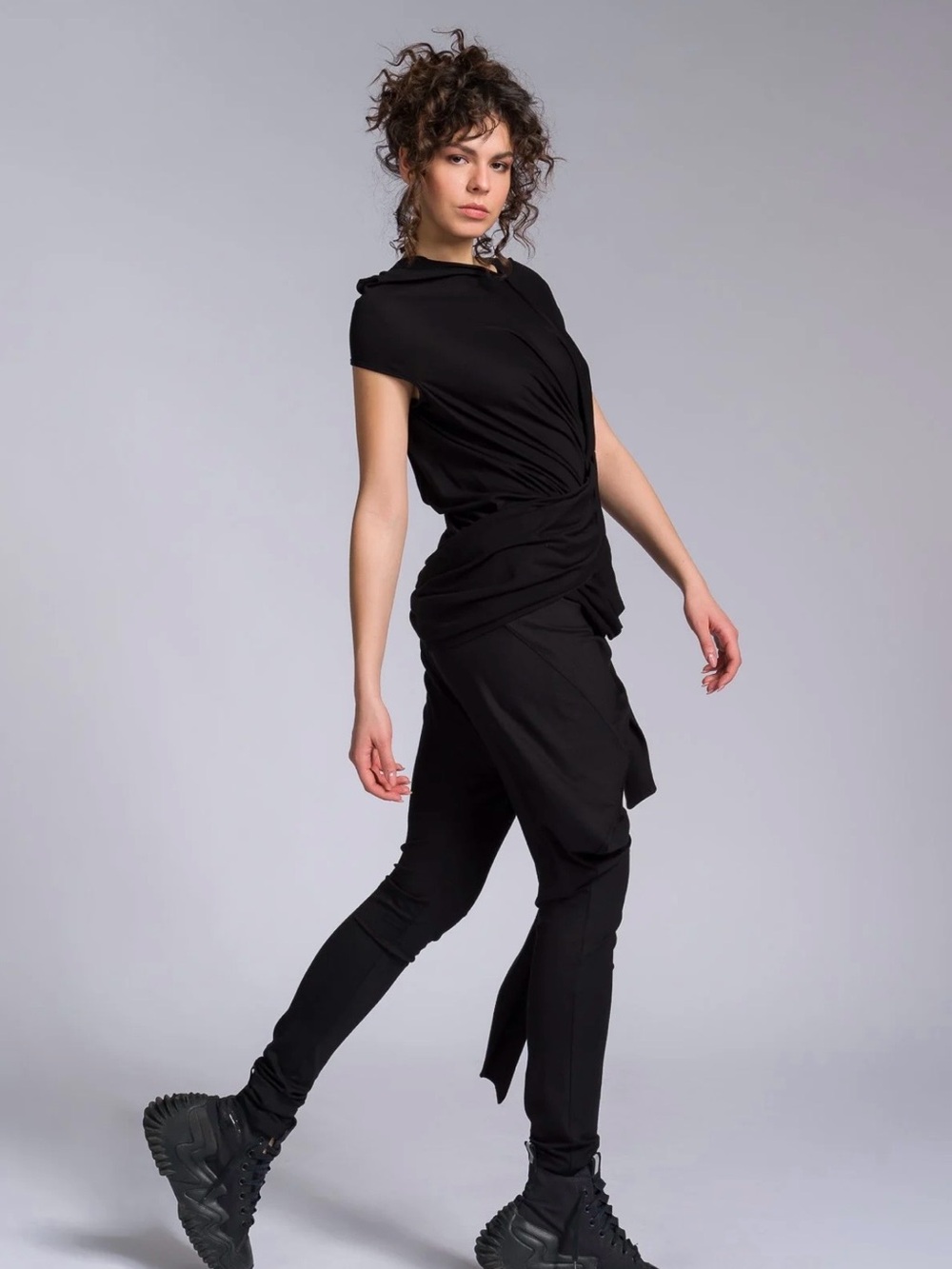 Aakasha Black Draped Asymmetric Jumpsuit